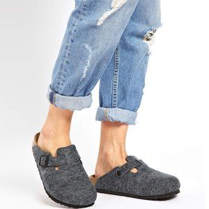 birkenstock grey wool felt boston clog mules - size 39 EU